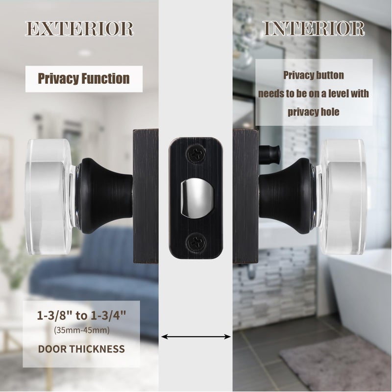 newliplace Glass Door Knobs Interior, Pricacy Bedroom Door Knobs with Lock, Square Vintage Style Crystal Door Handles for Bathroom, Oil Rubbed Bronze - Image 3